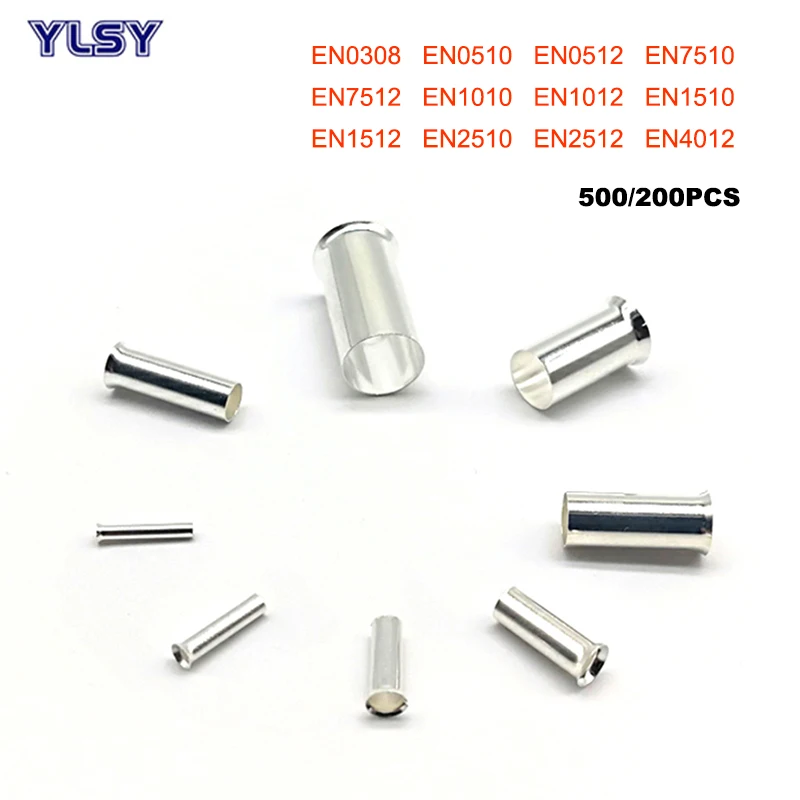 

Copper Tube Bare Cord End Terminals Electrical Crimp Naked Wire Connector EN0308~EN4012 Cable Ferrules 24-12AWG 0.3~4mm2