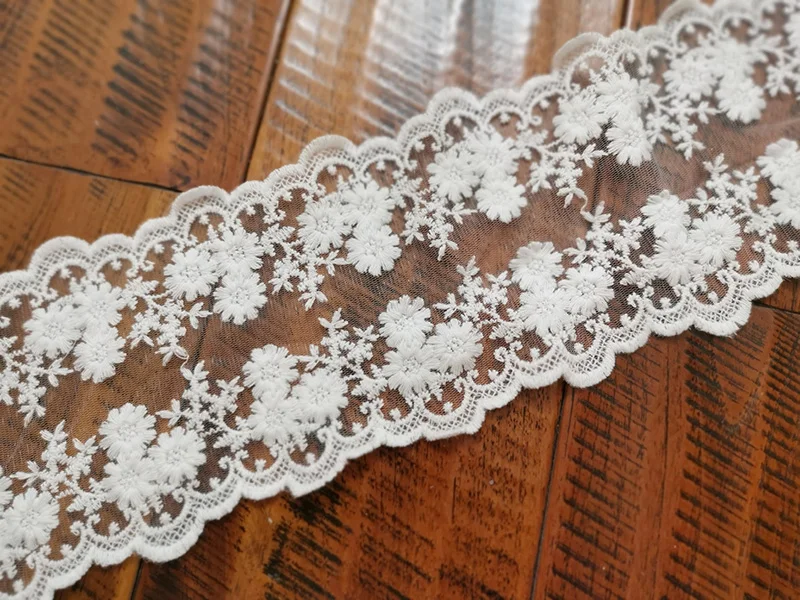 10CM Wide White Mesh Embroidered Flowers Guipure Lace Fabric Ribbon Collar Neckline Trim Curtains Dresses DIY Sewing Supplies