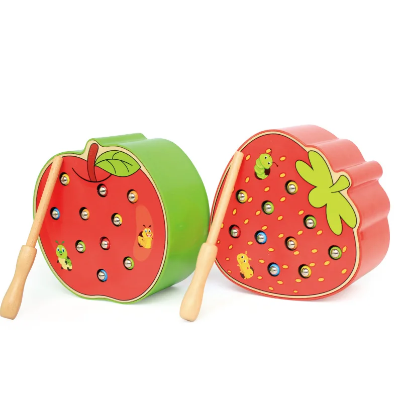 3D Wooden Puzzle Toy Magnetic Catch Worm Game Cognitive Strawberry Apple Grasping Ability Early Educational Toys For Children