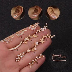 1PC CZ Mismatched Cartilage Earring Helix Piercing Jewelry Plant Ear Crawlers Flower Leaf Gecko Ear Climbers Crawler Earring