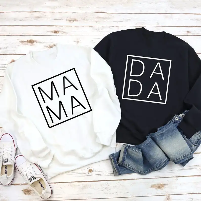 

Skuggnas Mama Dada Funny Matching Sweatshirt Long Sleeved Fashion Tumblr Hoody Couple's Sweater Spring Autumn Outfit Drop Ship