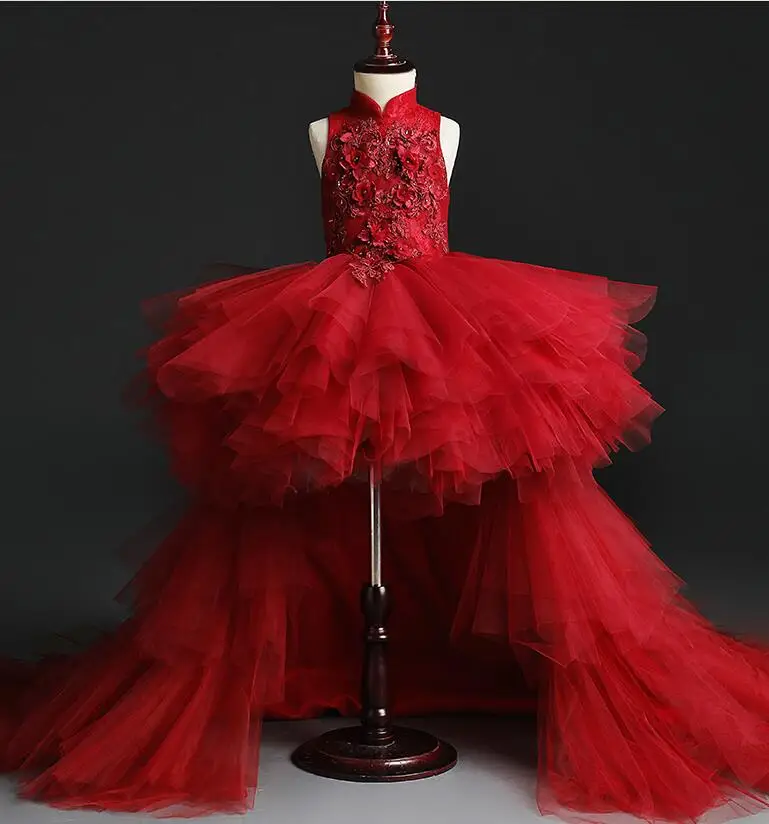 Apliques de tul para fiesta de niños, de encaje largos vestidos de noche, vestidos de niña de flores para bodas, ropa de primera comunión