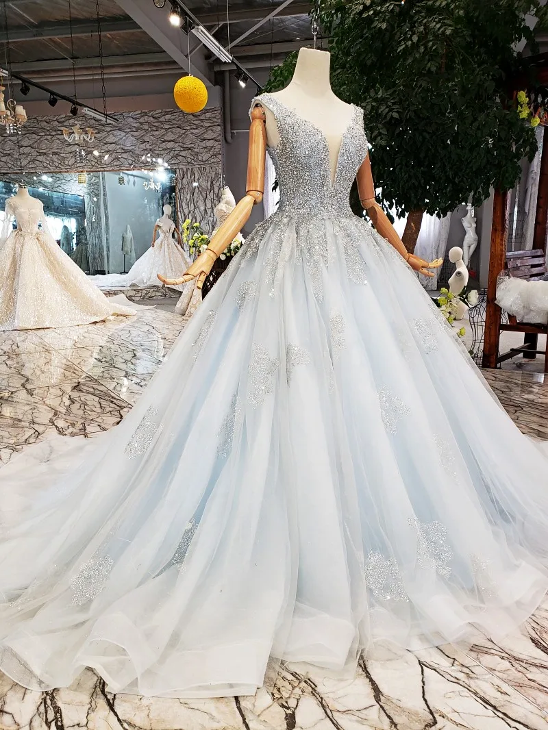 Custom Made 2021 Luxury Evening Dress Ball Gown V-neck Tulle Lace Beading Crystal Pearls Vestido De Festa Evening Gowns YJ03