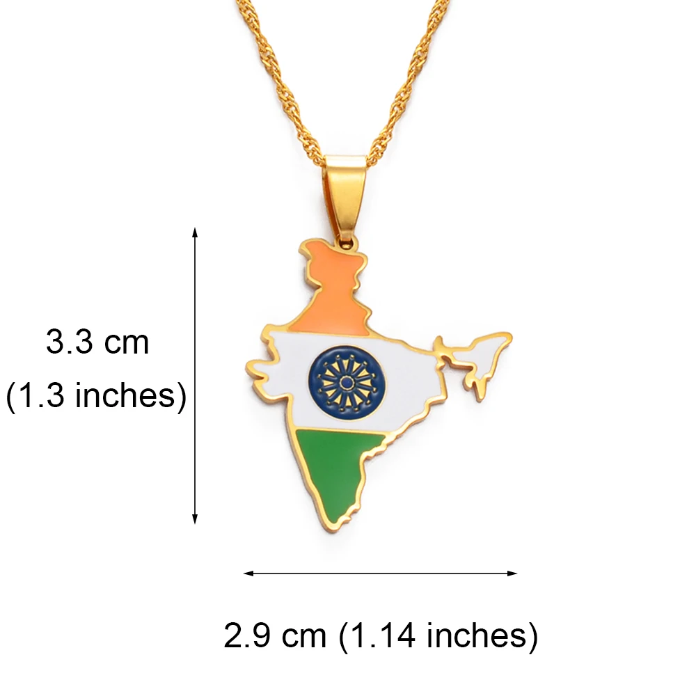 Anniyo India Map Flag Pendant Necklaces Silver Color / Gold Color Indian Jewelry #157821