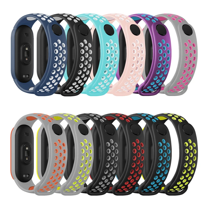 Sport Strap for Mi band 6 Bracelet Mi band 5 4 Silicone Breathable Wrist correa belt Replacement band for xiaomi Mi band 5 3 4 6