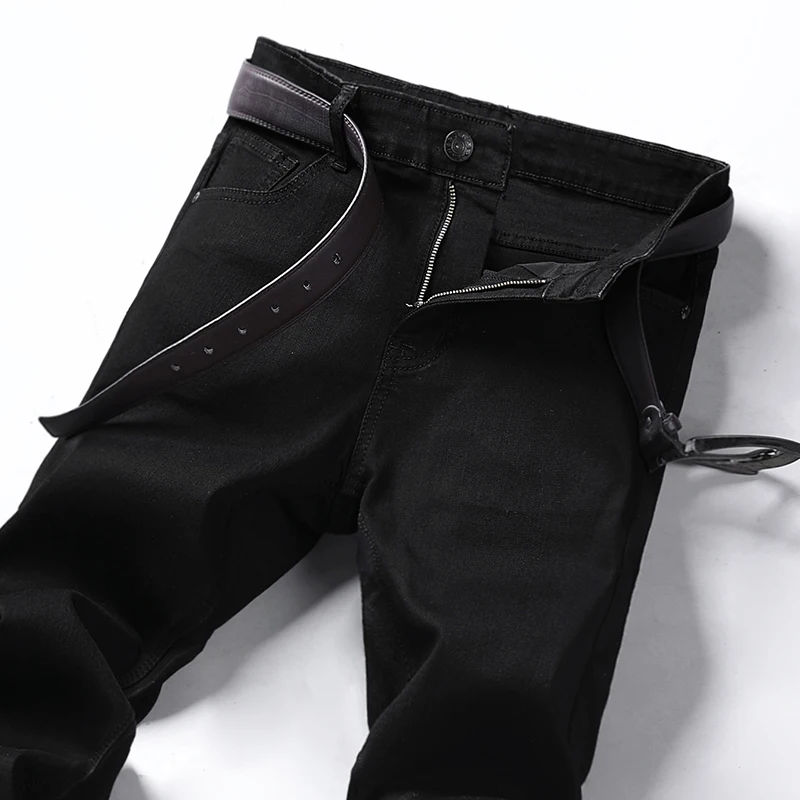 Clássico avançado estiramento preto jeans 2023 novo estilo de negócios moda denim fino ajuste jean calças masculinas marca