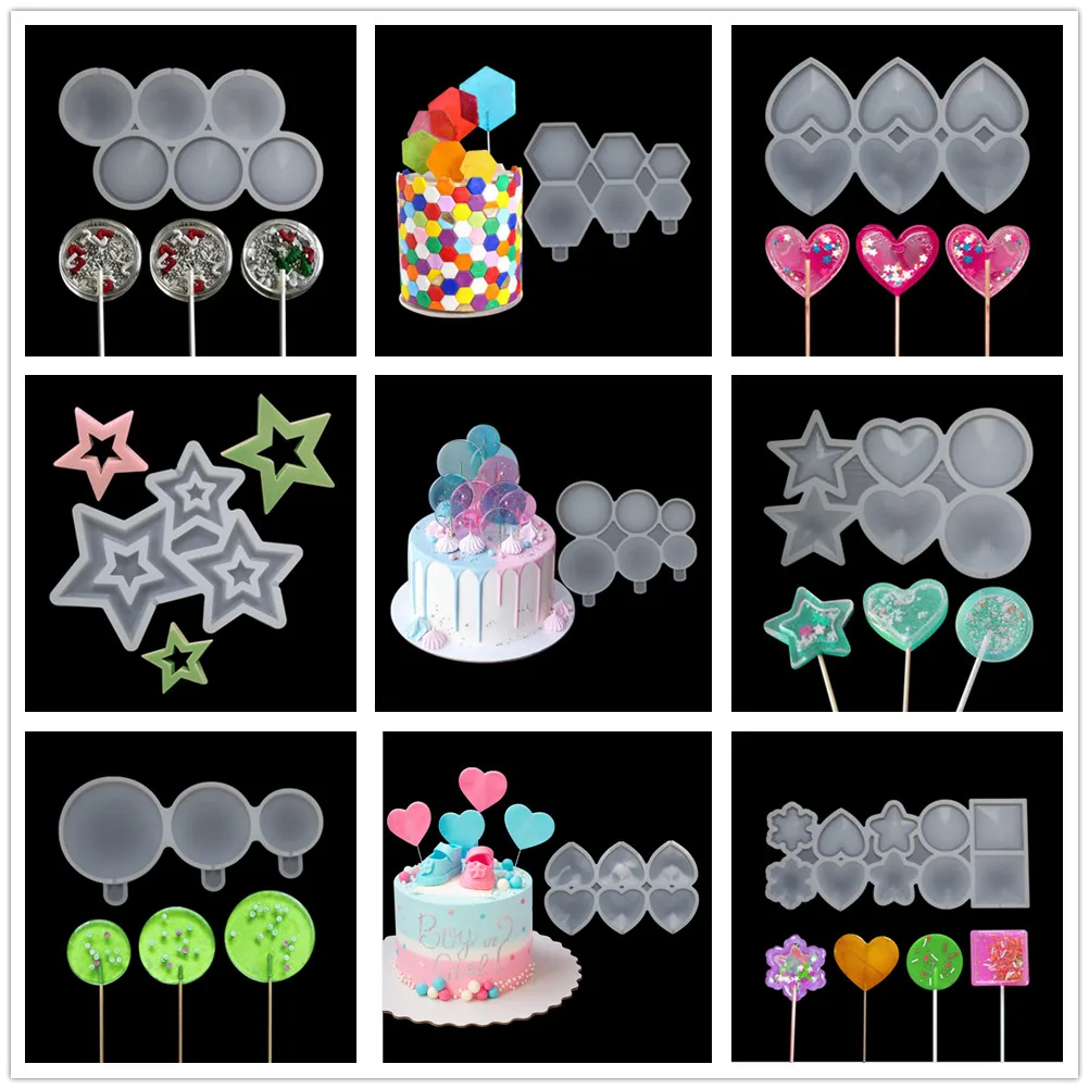 

Fashion Heart, Star & Flower Shape Silicone Lollipop Mould Epoxy Silicone Sugarcraft Mold Chocolate Mousse Molds Bakeware