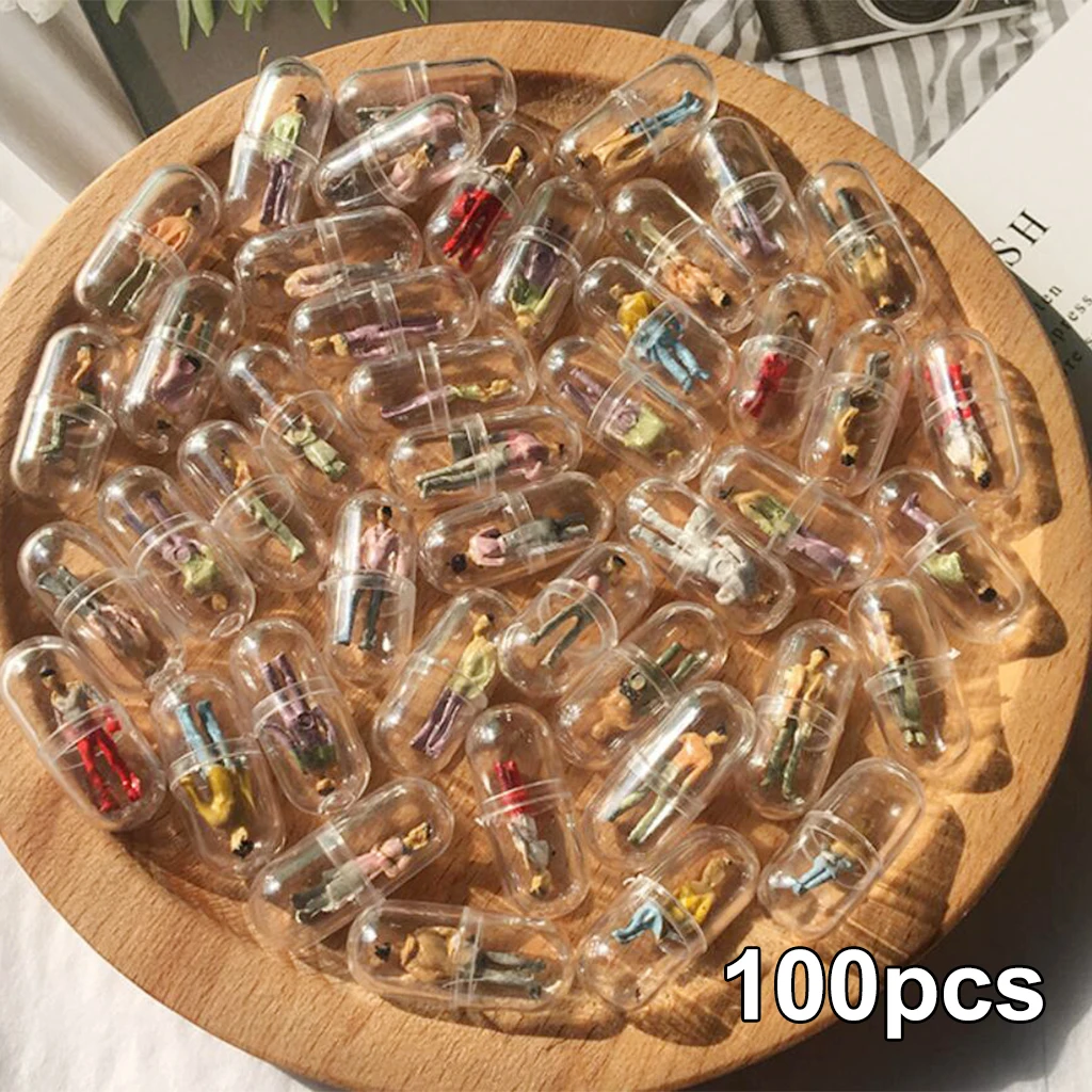 100pcs Mini Capsule Shell Villain Pill Cases Bottle Capsule Figurines DIY