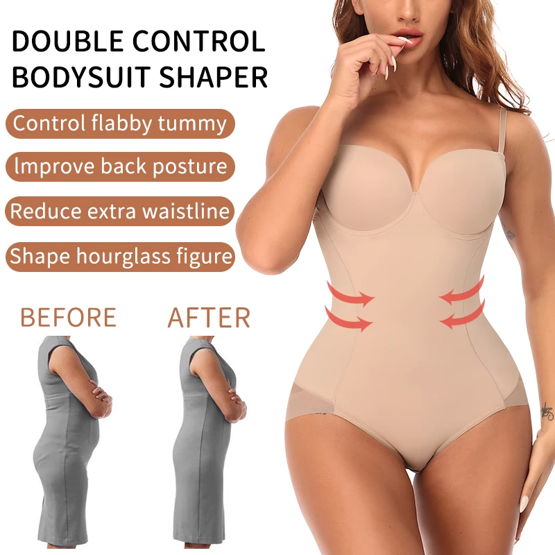 Women Bodysuits Seamless Built-in Bra Slimming One-piece Shapewear Tops Tummy Control Body Shaper Camisole Jumpsuits