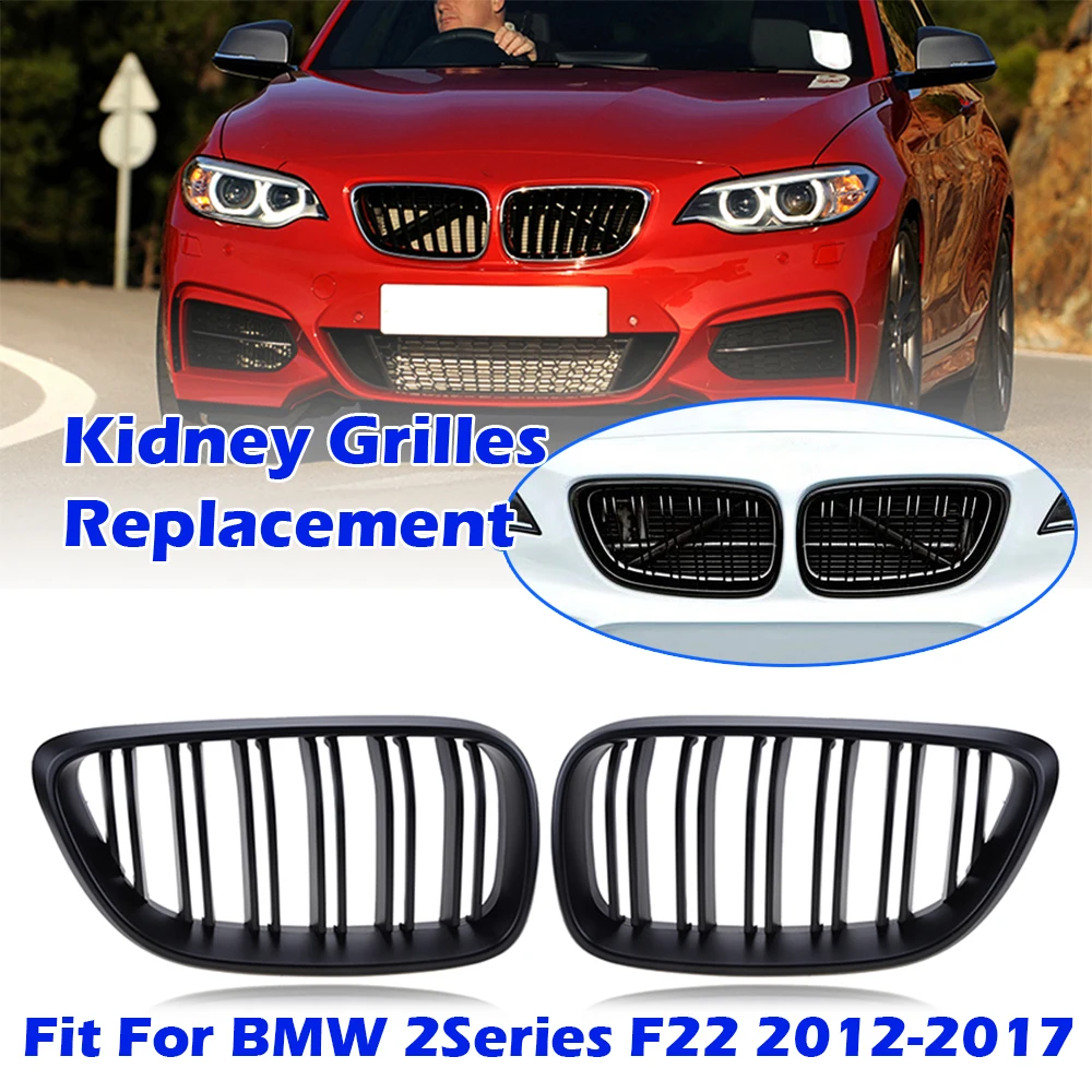 

Front Hood Kidney Grille Bumper Matte Black Dual Slat Grill Fit For F22 F23 2 Series/F87 M2 14-18 ,Car Accessories Part