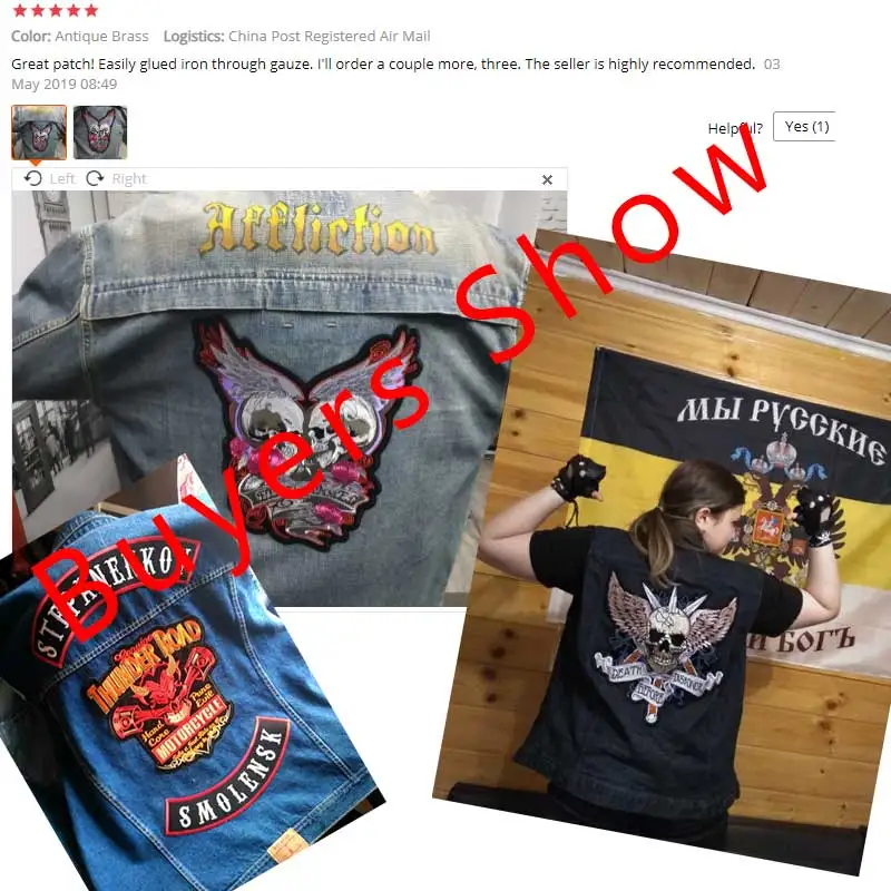 Rose Skull Big Patch Motorcycle Embroidered Patches For Clothes Stickers Biker Patches Hippie Patch Applique Jacket Accessories