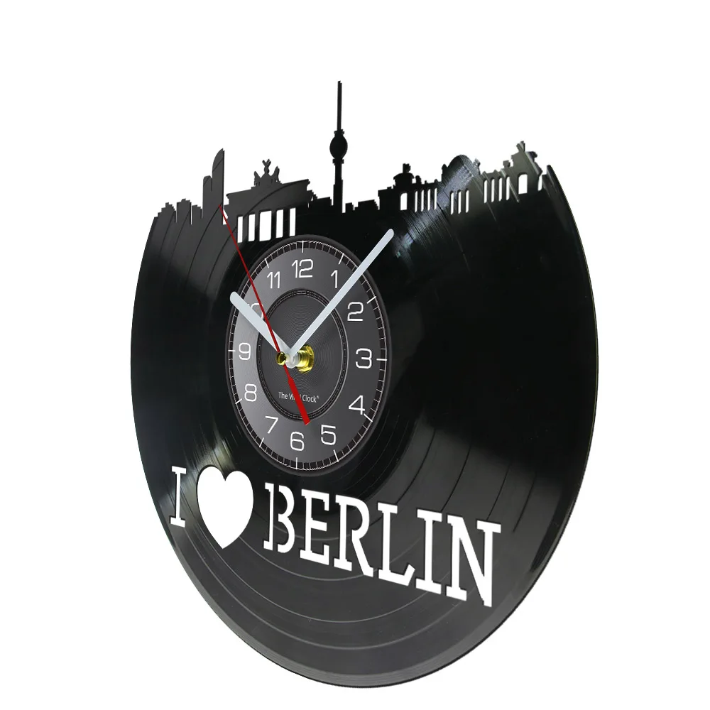 I Love Berlin Vinyl Record Wall Clock Germany Capital Cityscape Berline Skyline Artwork Vinyl Disks Craft German Travel Souvenir