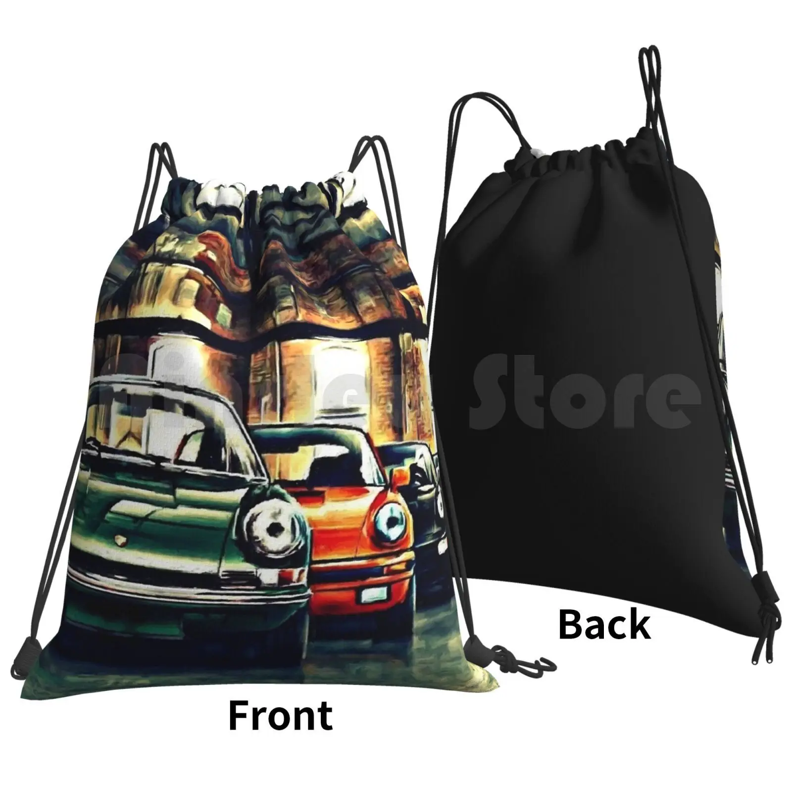 Backpack Drawstring Bags Gym Bag Waterproof German Classic Vintage Car Vehicle Green Orange Black Old Sports