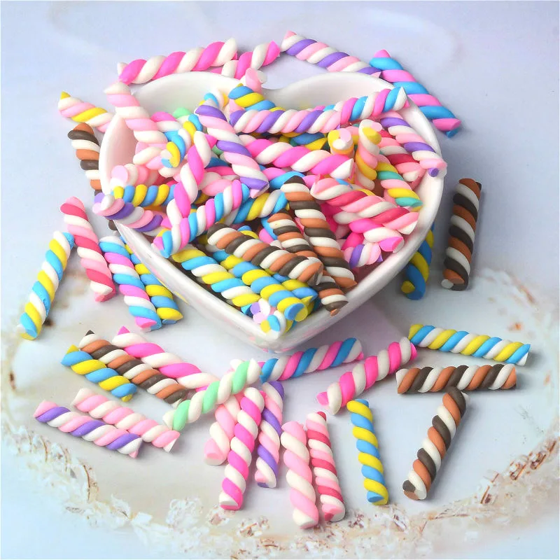 

100pcs 25*5mm Kawaii Spiral Marshmallow Cotton Candy Polymer Clay Cabochons Flatback For DIY Phone Decoration