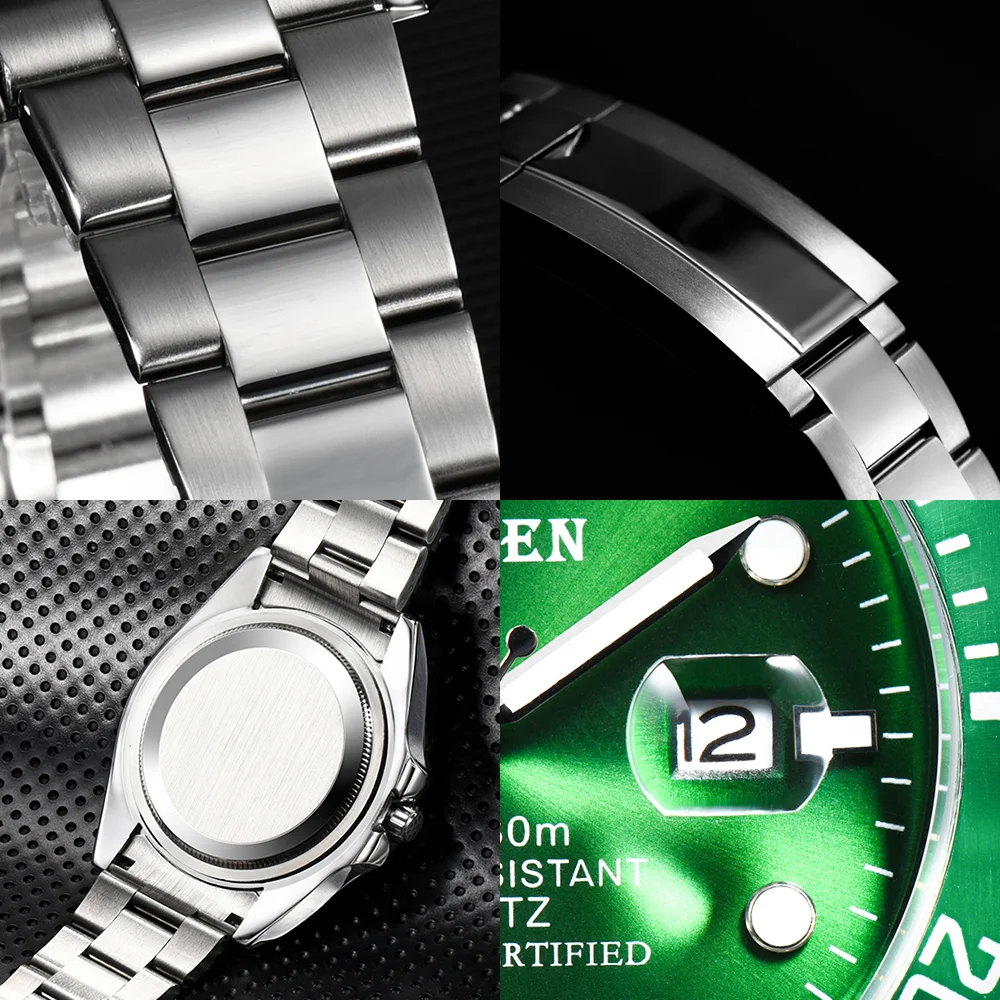 Pladen Luxe Mannen Horloge Top Merk Groene Quartz Horloge Timing Rvs Rount Fashion Business Klok Dive Reloj Hombre