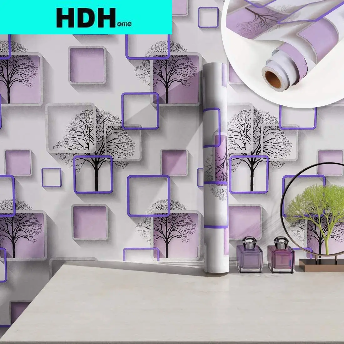 HDHome fioletowy skórki i kij tapety dekoracyjne drzewa drukowane samoprzylepna tapeta wymienny papier przylepny do wystroju domu
