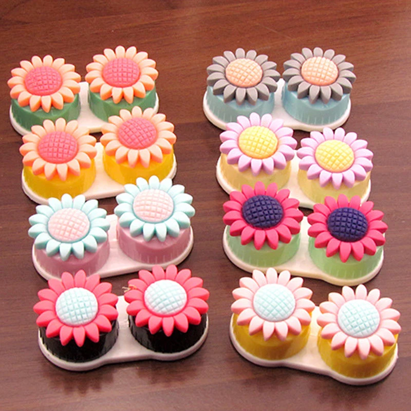 Lymouko Cute Travel Sunflower Mini Portable Contact Lens Case Plastic Kit Holder Contact Lenses Box for Women