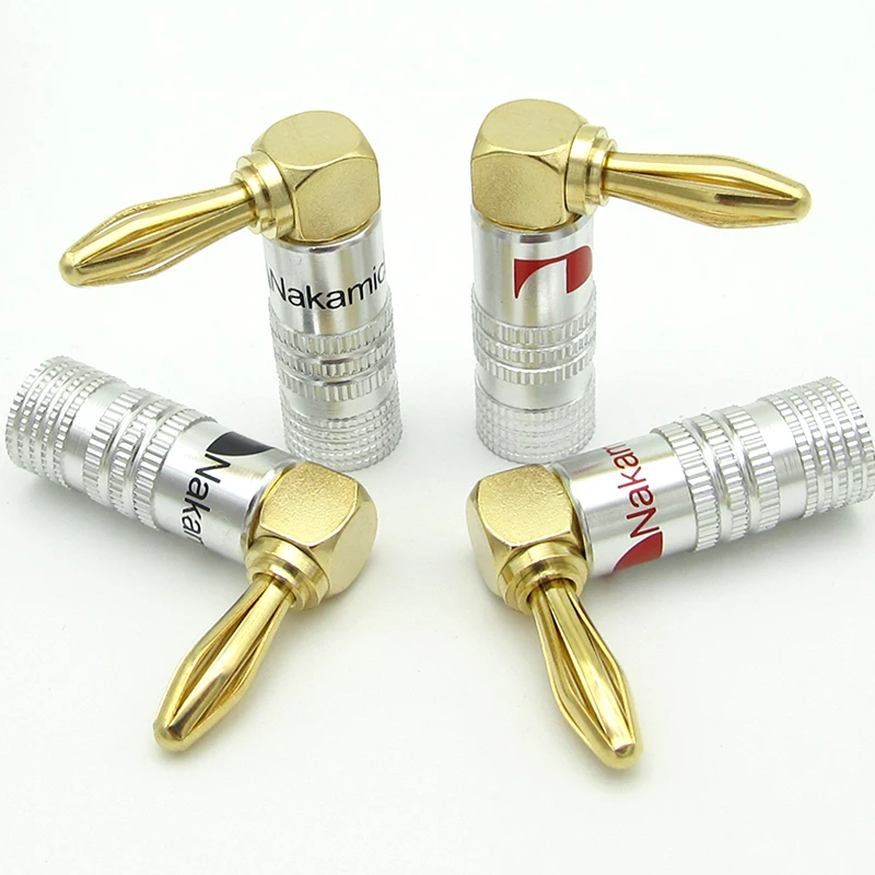 

10pcs Pure copper gold-plated solder-free 4MM banana plug audio amplifier terminal speaker cable connector banana elbow
