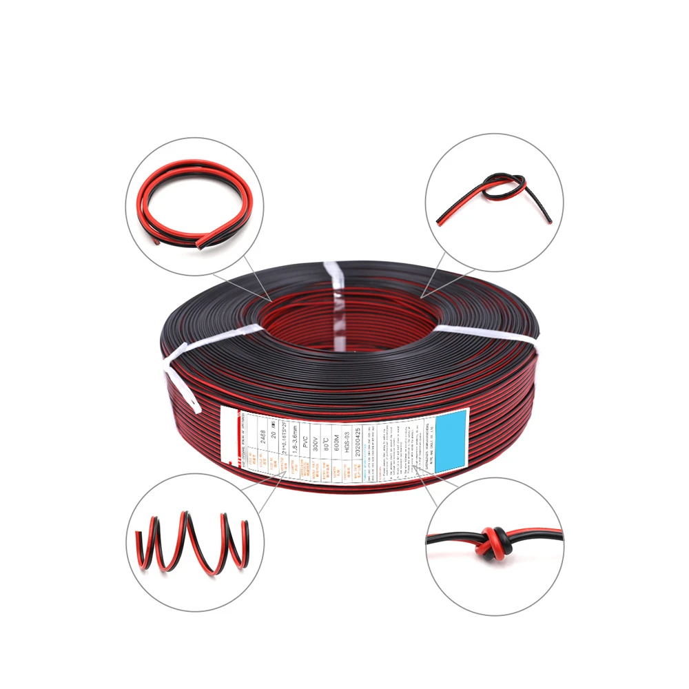 10 Mét/lô Dây 18 20 22 24 26 AWG Đỏ Đen Màu Cáp UL2468 2 Pin Đồng Mạ Thiếc Điện Ô Tô dây Điện 300V