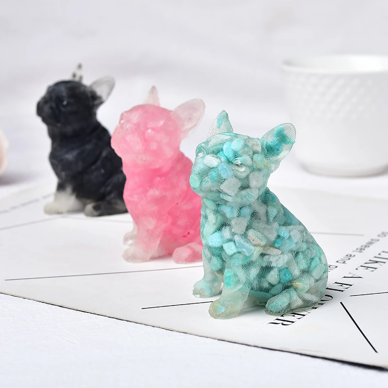 1PC Natural Crystal Gravel Silica Gel Colourful Dog Figurine Crafts Souvenir Home Decor Gravel Specimen Reiki Energy Stone Gift