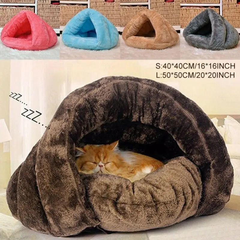 Pet Dog Cat Cave Bed Basket House Kitten Soft Cozy Indoor Cushion Kennel Warm Washable Nest Soft Warm Winter Sleeping Bag Mat