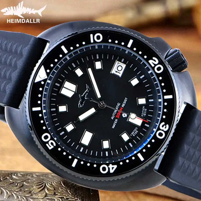 Heimdallr Turtle Dive Watch Men NH35 Automatic Mechanical Watches PVD Black Dial 20bar Water Resistant Saphirre Crystal Watch