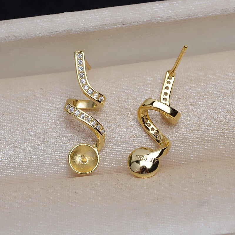 Trendy 925 Sterling Silver Earrings Findings Mountings Settings Jewelry Parts Fittings for Coral Jade Agate Beads Crystal