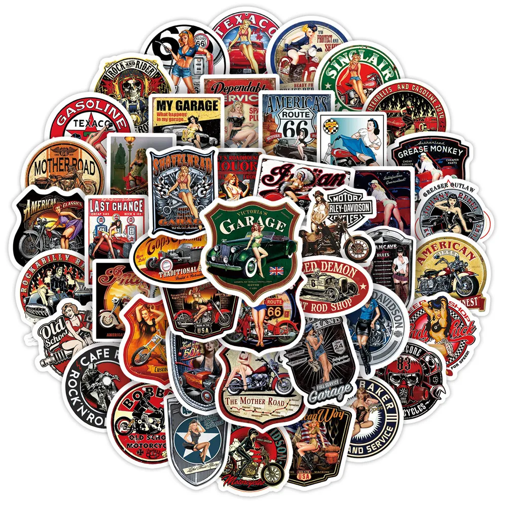 10/30/50PCS Retro Motorcycle Girl Creative Helmet DIY Sticker Sticker Scrapbook Skateboard Guitar Bike Toy Sticker Wholesale