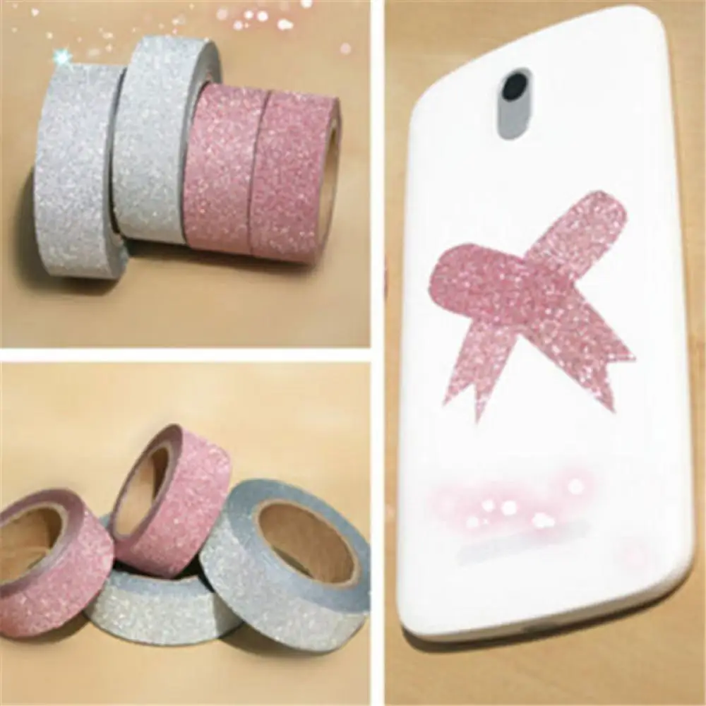 Kawaii Adhesive Silver Golden Glitter Masking Washi Tape Party Wedding Valentine Decorative Paper DIY Crafts Scrapbooking