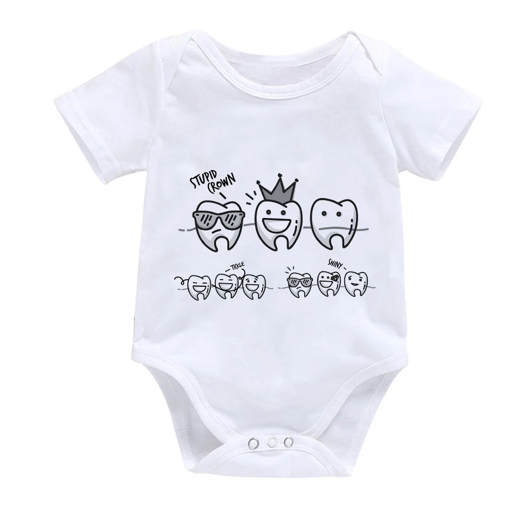 Happy Teeth Family Printed Baby Girl Boy Clothes Fashion Creative Cartoon Baby Bodysuit 2021 New Summer Casual Newborn Romper