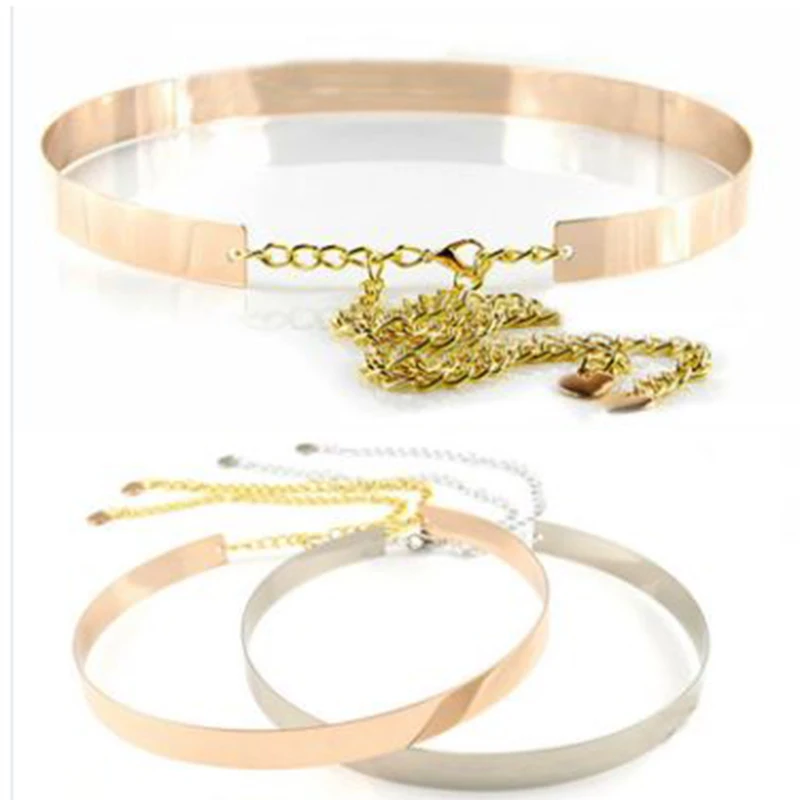 (50 piece/lot) Women 2cm Full Metal Plate Thin Belt for Summer Shinny Gold & Silver Heart Pendant Waist Chain Belt Elegant