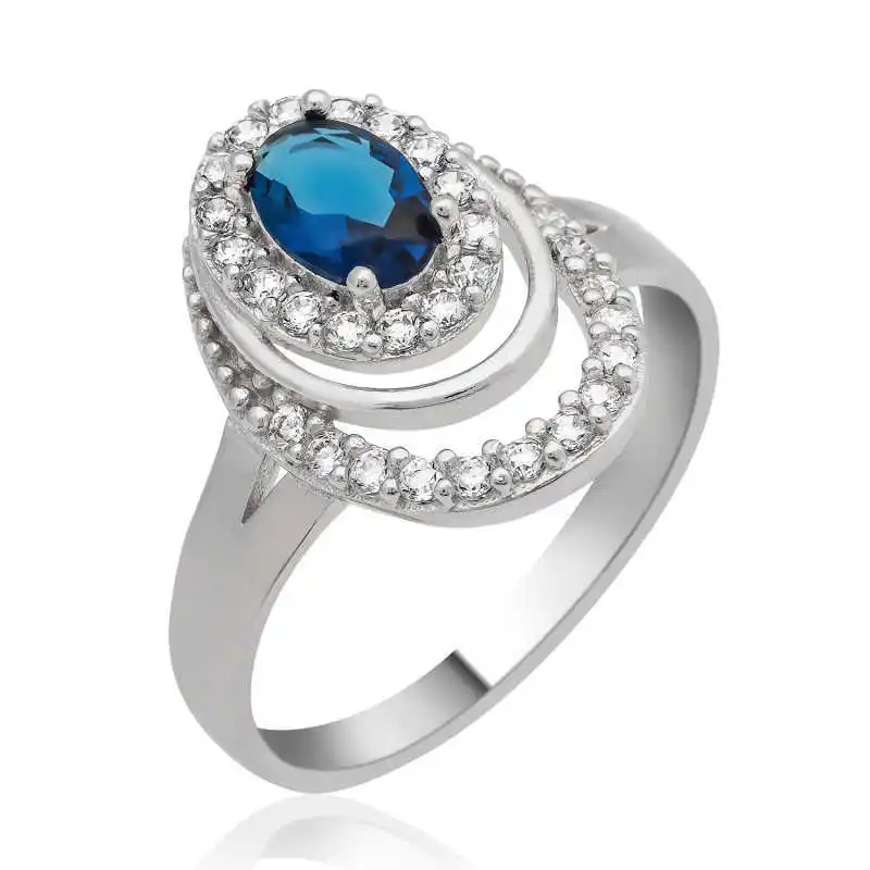 Silver Blue Stone Oval Women's Ring Zircon Stone 925 Sterling Jewelry Wedding Party Birthday Gift - Box - Ladies - Fashion - Botiva - Size - Turkish - Patterned Embroidered