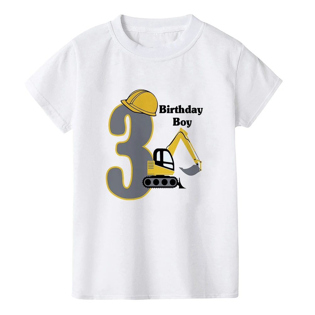 Construction Birthday Shirt Excavator Birthday Boy T Shirt Summer Clothing Toddler Fashion T-shirt Cute Children Play Clothes