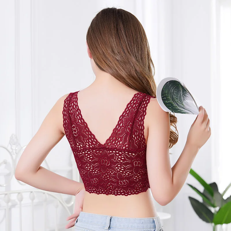 ใหม่เซ็กซี่ผู้หญิงสุภาพสตรีลูกไม้เซ็กซี่ผู้หญิง Tank Top Bra Sexy Lace Floral Cami Bralette ถักโครเชต์ Crop Top