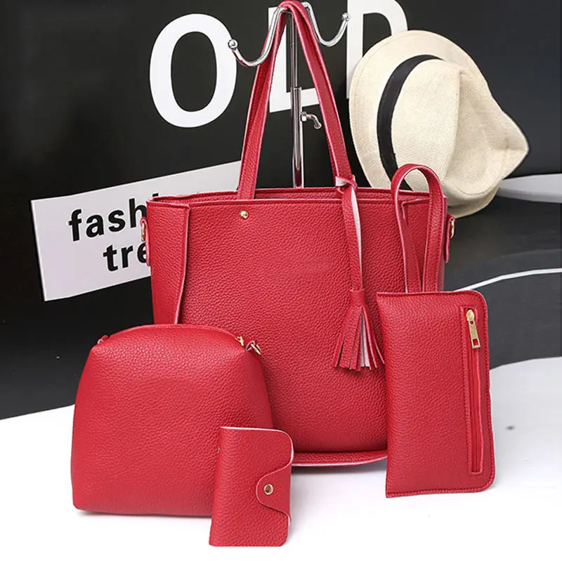 4 sztuk/zestaw moda kobiety Messenger torby rozpinane frędzle skórzana torebka o jednolitym kolorze panie dziewczyny torebka torba na ramię UND Sale