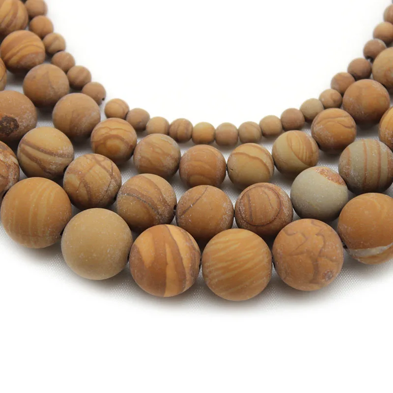 Wholesale Natural Stone Beads Matte Brown Wood Grain Loose Beads for Needlework Jewelry Making 4 6 8 10 12 mm DIY Bracelet