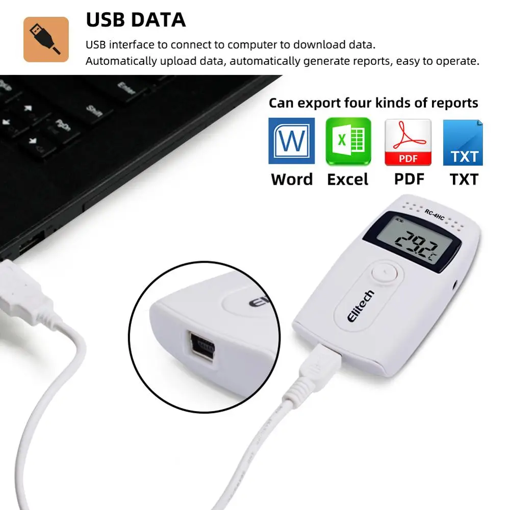 Registrador de datos de humedad y temperatura Digital USB, RC-4HC, grabadora de temperatura de alta precisión con Sensor NTC incorporado, 10 unids/lote