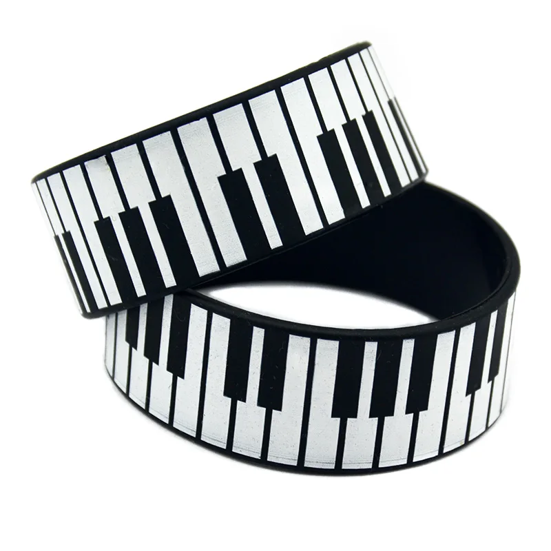 1 PC Piano Keys Silicone Bracelet 1 Inch Wide Printed Logo