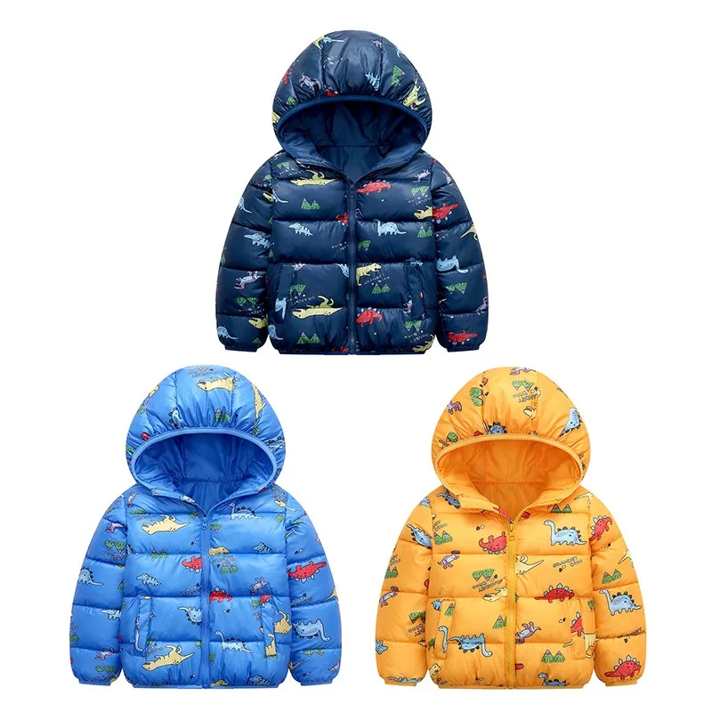 Roaring Style: Children\'s Winter Dinosaur Hooded Coat - Cartoon Down Jacket with a Fashionable Twist