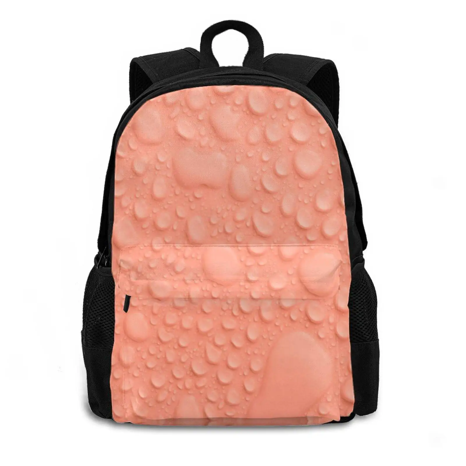 Pink Peach Wet Look School Bags Travel Laptop Backpack Water Bubbles Wet Pink Drops Droplets