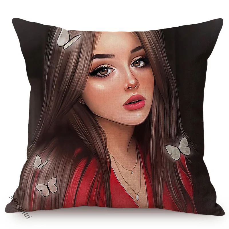 Beautiful Woman Modern Funky Art Room Decorative Throw Pillow Case Cool Girl Sofa Cushion Cover Cotton Linen Pillowcase