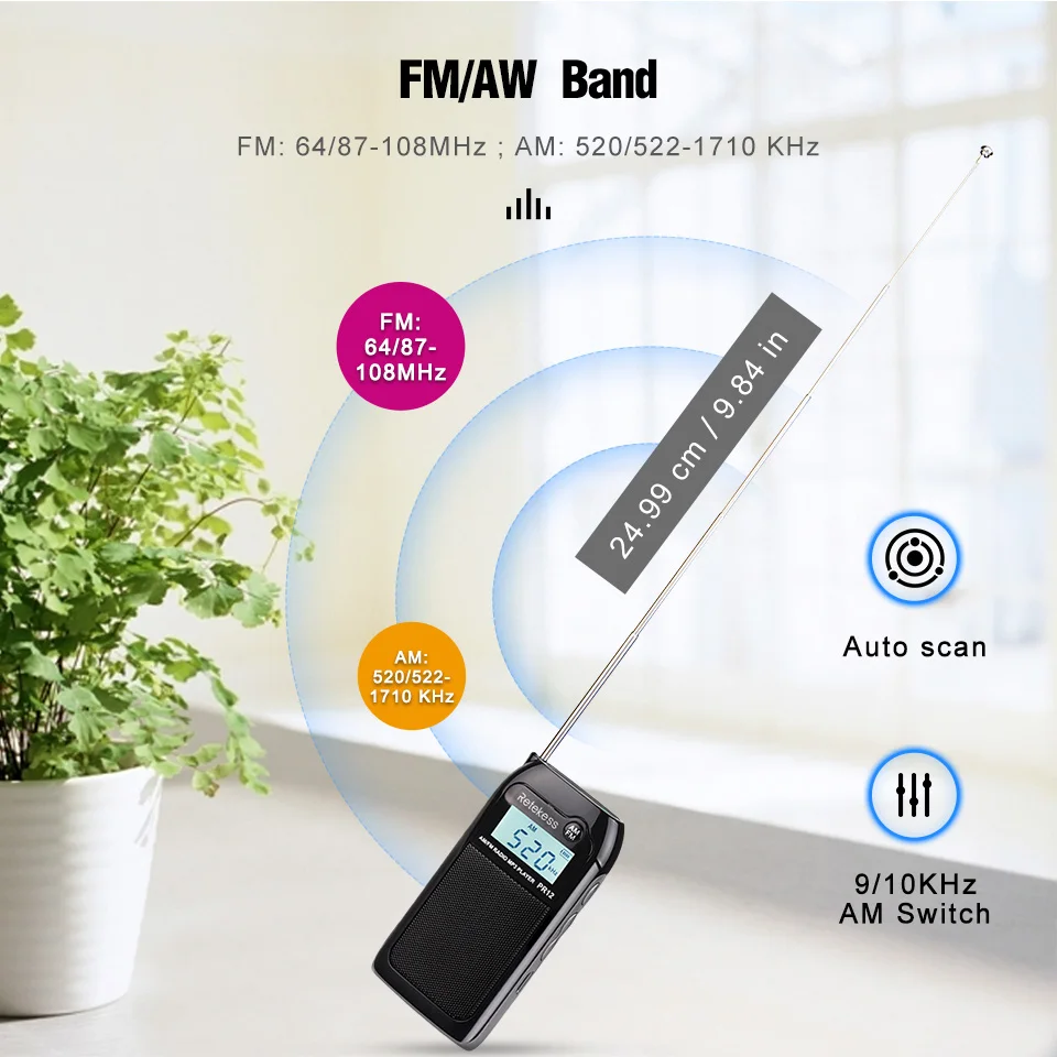 RETEKESS PR12 Radio FM AM Mini-Taschenradio MP3 Tragbarer Empfänger mit hintergrundbeleuchtetem Display, digitaler Stereo-Unterstützung und TF-Kartenfunktion für Senioren – Detail 2