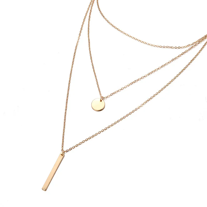 Concise Metal Bar Pendant Necklace Geometric Charm 2024 New Bohemian Multilayer Necklace Golden Women Jewelry Wholesale Price