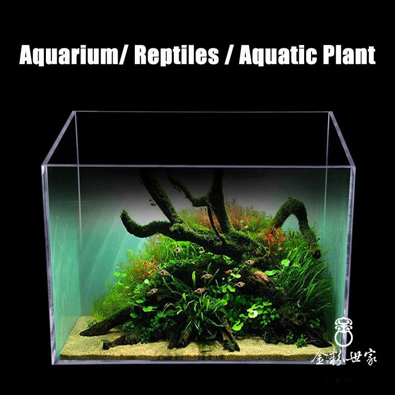 Acrylic Transparent Fish Tank Shatterproof Desktop Small Rectangular Aquatic Plants Tank Reptiles Tank Aquarium Accessories