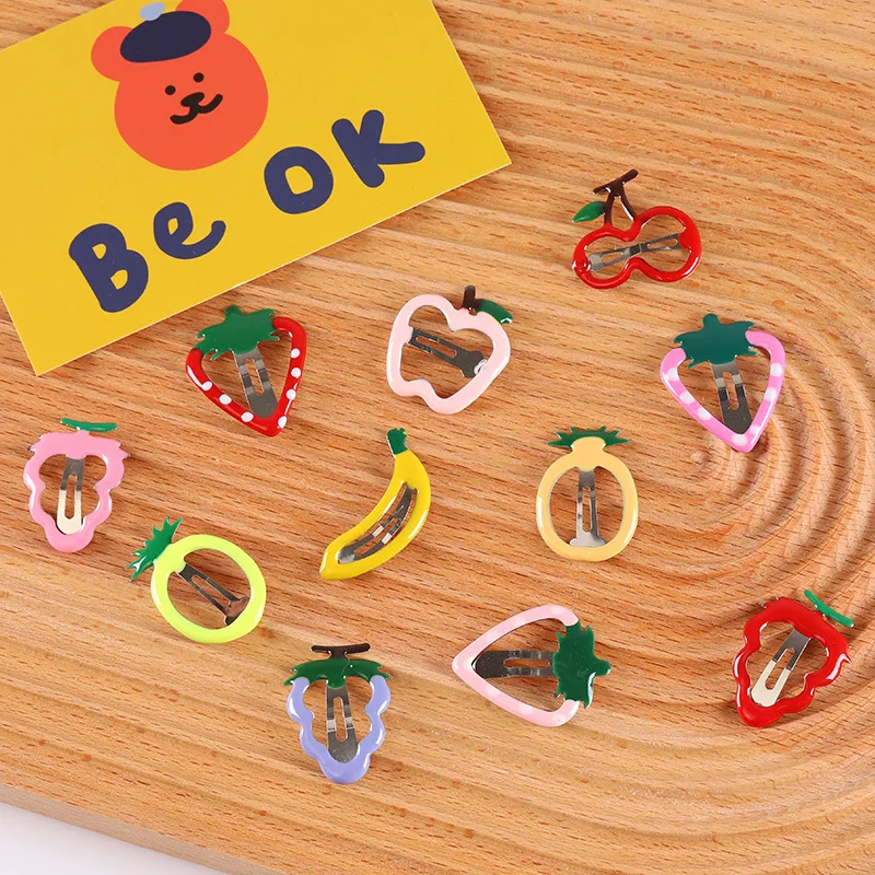 10 Pcs Girls Cute Fruit Hairpins Fruit dripping oil Hair BB clip Side collet Barrettes Headband Kids Hair accessories