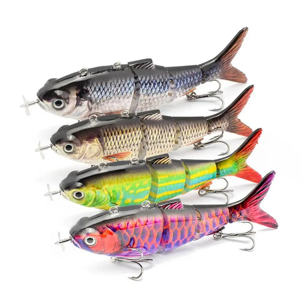 Robotic Fishing Lure USB LED Light Electric Lure Wobblers For Fishing Rechargeable 4 Segments Auto Swimming Swimbait Crankbait