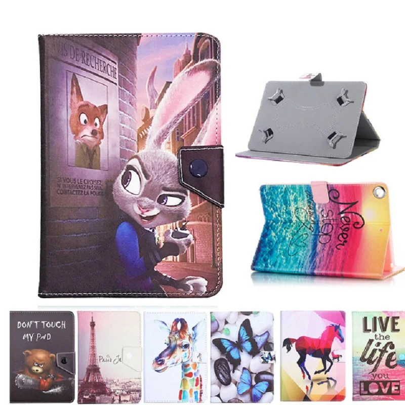 Case Universal 7 Inch Tablet PC PU Leather Flip Cartoon Print Magnetic Case Four Hook  Crystal Pattern Protection Shell + Pen