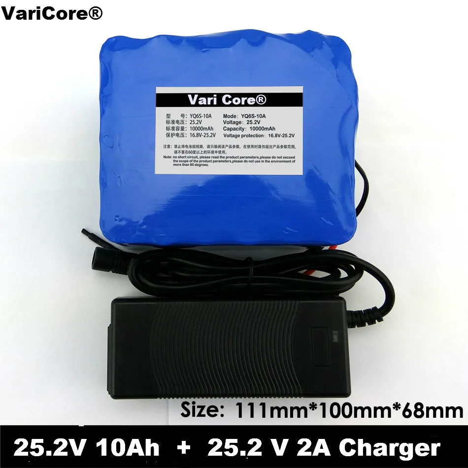 VariCore 24V 6s 4A 6A 8A 10A 18650 battery pack 25.2V 12Ah Li-ion battery for bicycle battery 350W E bike 250W motor+Charger