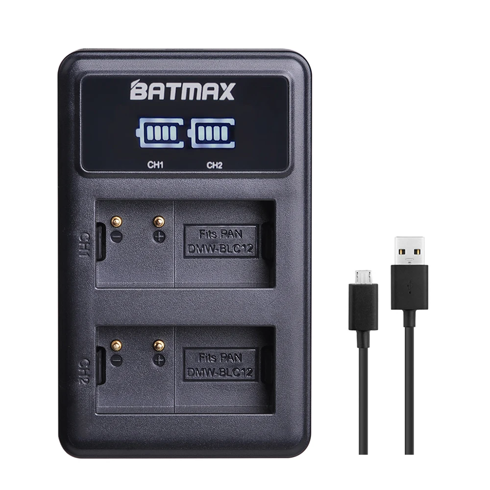 Batmax – chargeur de batterie double USB LED DMW-BLC12 DMW-BLC12E BLC12P, pour Panasonic Lumix FZ1000,FZ200,FZ300,G5,G6,G7,GH2,DMC-GX8