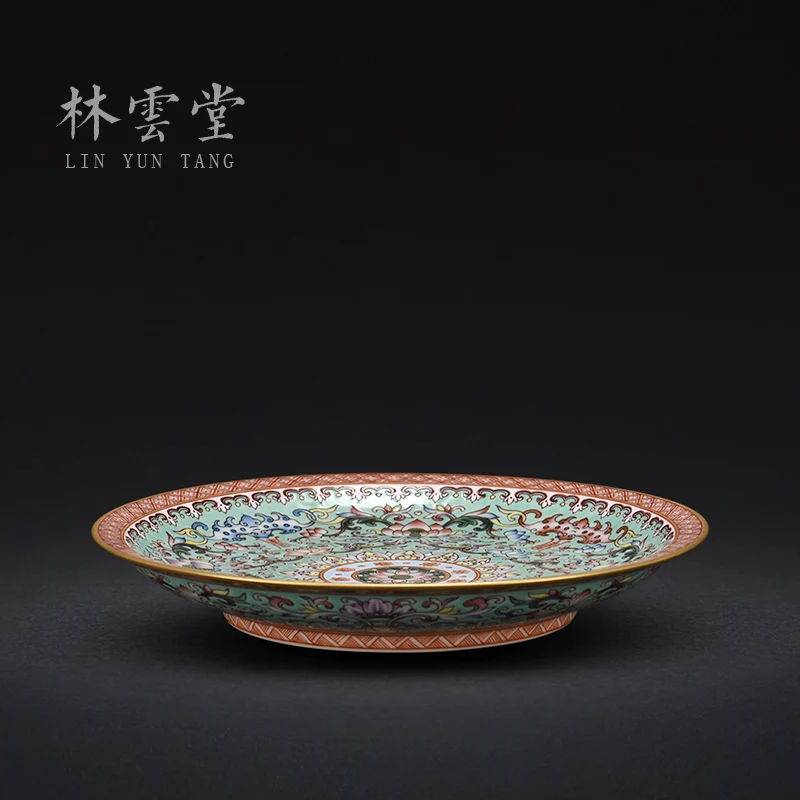 hand-painted green enamel pot with tangled branches and lotus inherits Jingdezhen's hand-made ceramic decoration